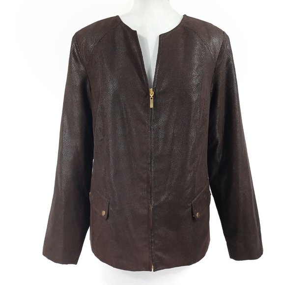 JM COLLECTION Snake Pattern Microsuede Zip Front Jacket 12 - Picture 2 of 5